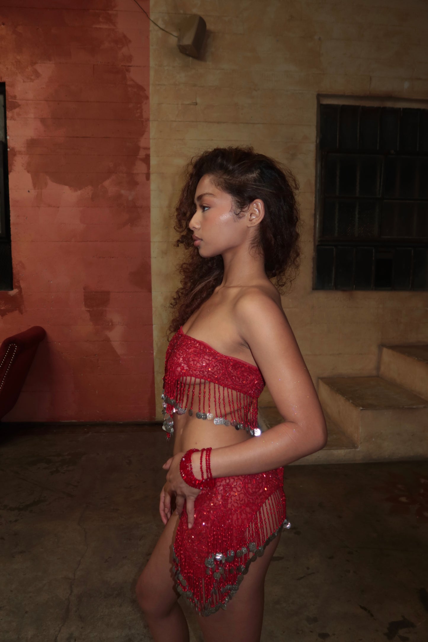 RED EGYPTIAN BEADED SET