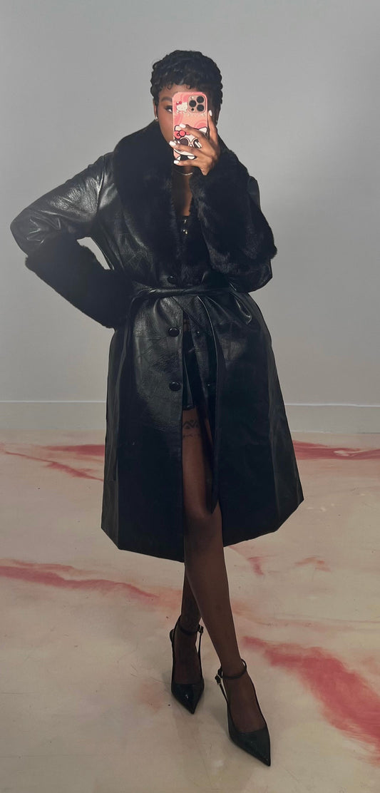 FAUX FUR LEATHER TRENCH COAT