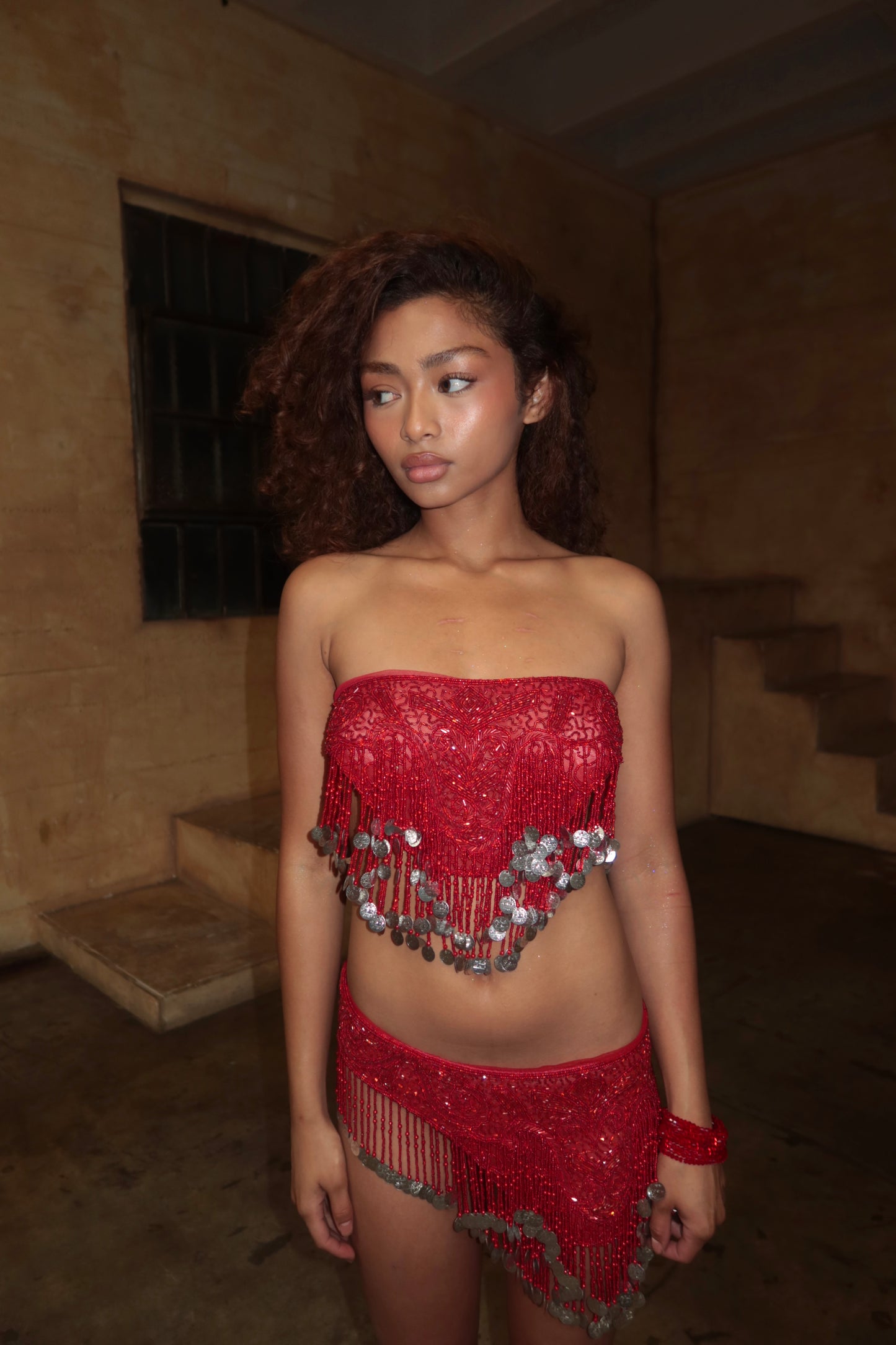 RED EGYPTIAN BEADED SET