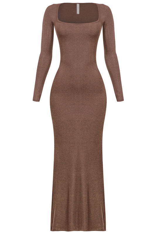 LONG SLEEVE RIBBED MAXI DRESS